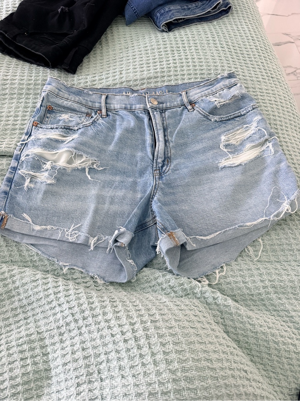American Eagle Outfitters Light Blue Distressed Denim Shorts